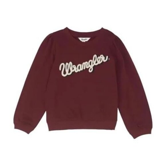 Wrangler Girl's LG Long Sleeve Logo Crewneck Pullover Sweatshirt Burgundy - Picture 1 of 3